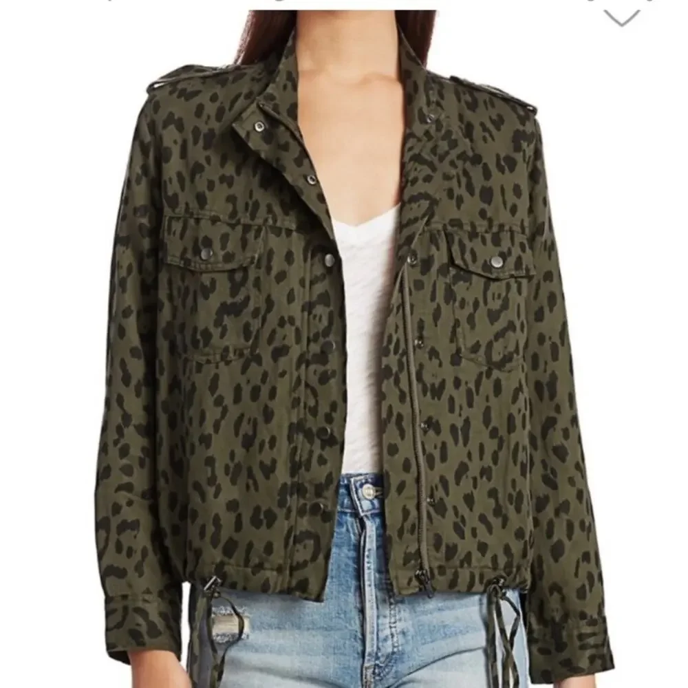 Rails women's Extra small XS green Olive Leopard Print Jacket linen lyocell